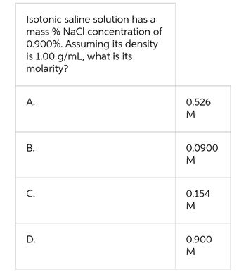 Answered Isotonic Saline Solution Has A Mass Bartleby