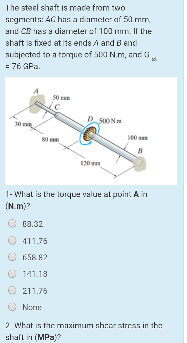 Answered The Steel Shaft Is Made From Two Bartleby