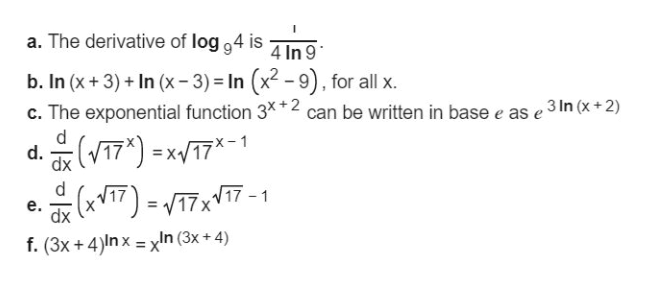 derivative of log base e