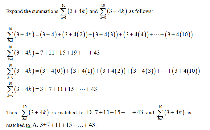 Answered: Match each closed formula, summation… | bartleby