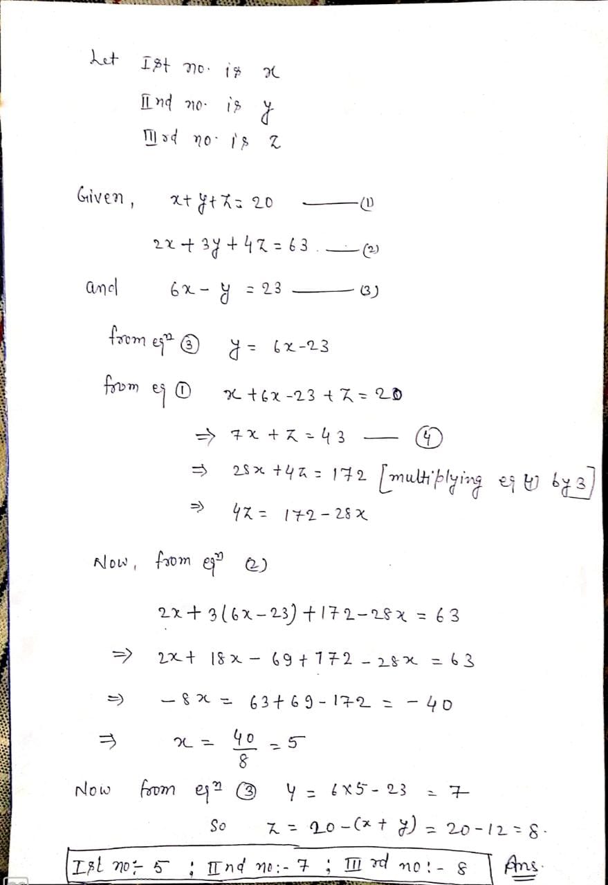 Answered: The Sum Of Three Numbers Is 20. The Sum… | Bartleby