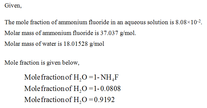 Answered The Mole Fraction Of Ammonium Fluoride Bartleby