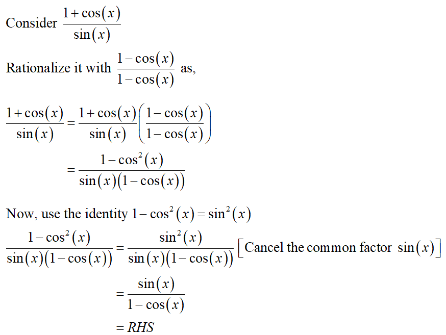 Answered: 1+ cos(x) sin(x) sin(x) 1- cos(x) | bartleby