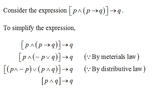 Answered: Simplify the expression [p Λ (p→q)]→q… | bartleby