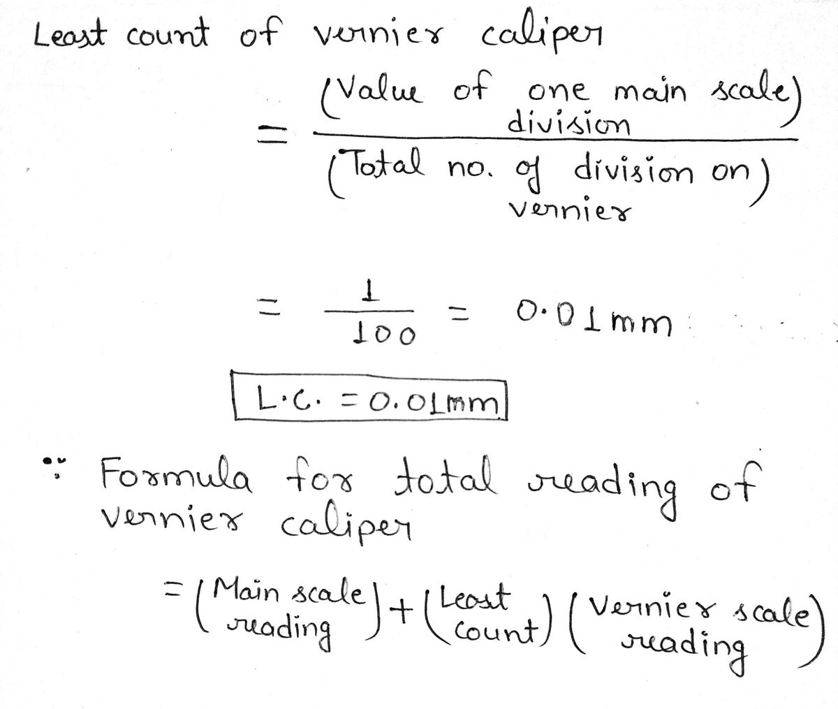 vernier caliper least count formula