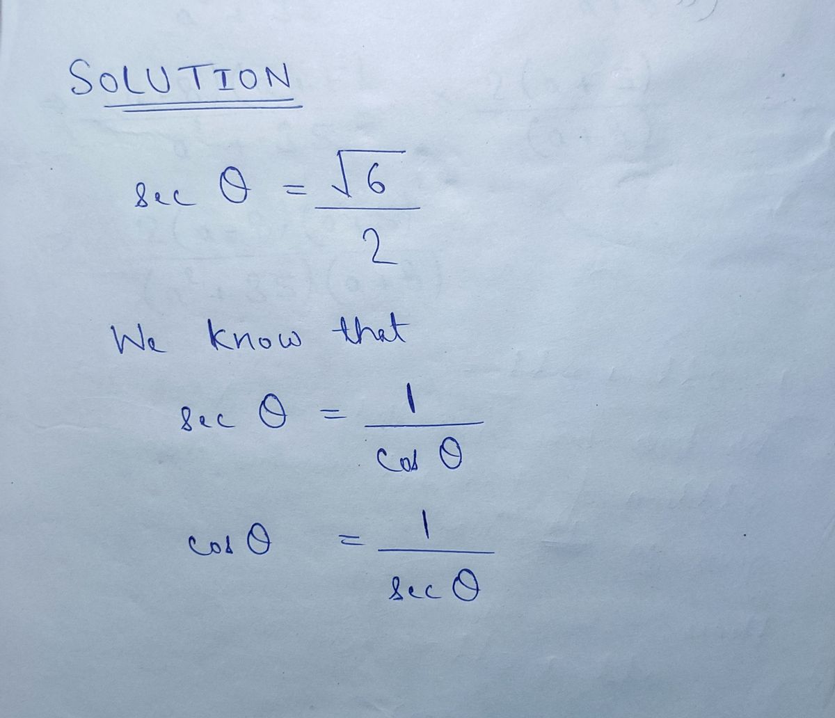 Trigonometry homework question answer, step 1, image 1