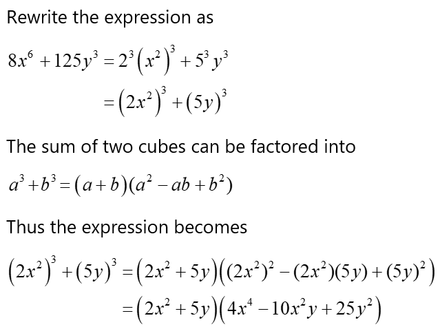 Answered: Factor Completely: 8x6 + 125y3 | bartleby