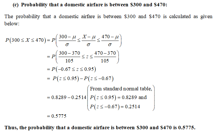 Answered: The mean cost of domestic airfares in… | bartleby