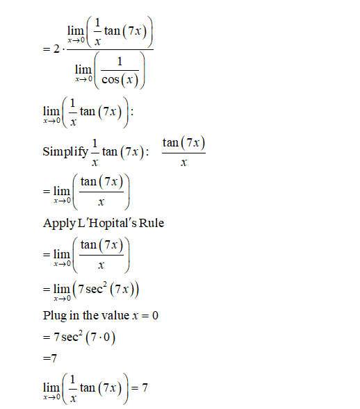 Answered: 2 cos x tan 7x 2b) find lim | bartleby