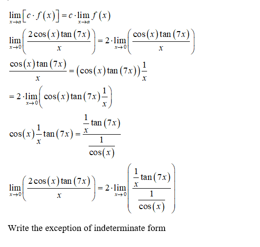 Answered: 2 cos x tan 7x 2b) find lim | bartleby