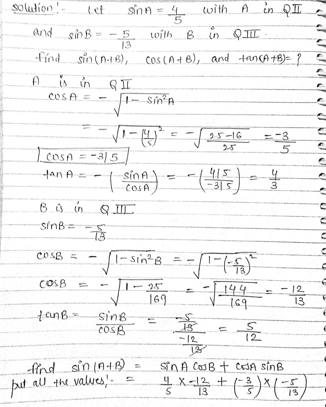 Answered Let Sin A 4 5 With A In Qii And Sin B Bartleby