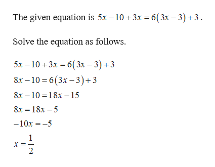 Answered: Solve: 5x-10+3x=6(3x-3)+3 | bartleby