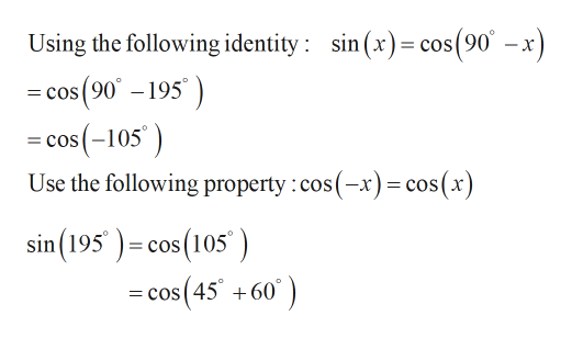 Answered: find the exact value sin195o | bartleby