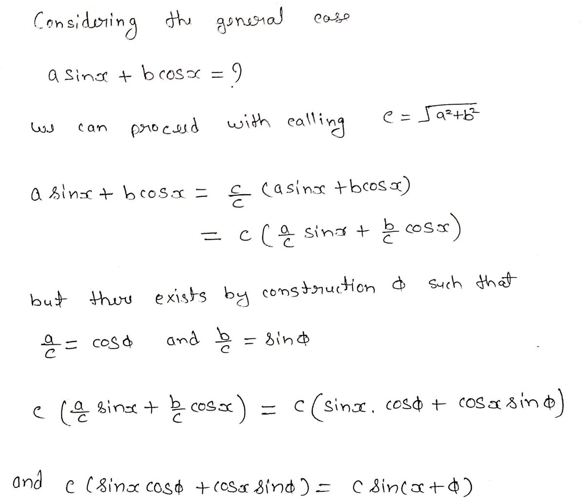 Answered: Rewrite 5 sin(æ) + 2 cos(x) as A sin(x… | bartleby