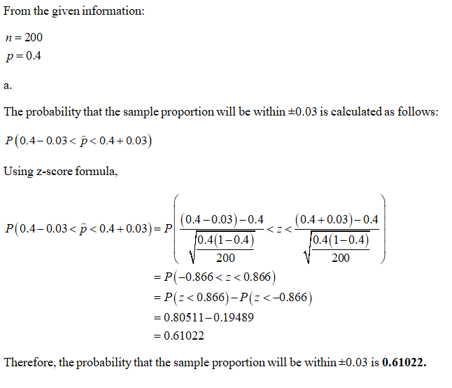 Answered A Population Proportion Is 0 4 A Sample Bartleby