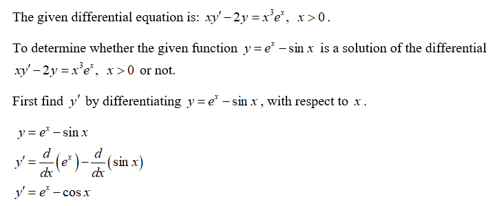 Answered Determine Whether The Function Y Ex Bartleby