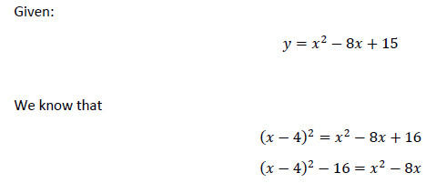 Answered Put The Equation Y X 8x 15 Into Bartleby