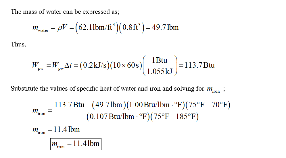 Answered: An iron block of unknown mass at 185F… | bartleby