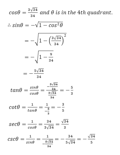 Answered: Find the remaining trigonometric ratios… | bartleby