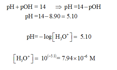 Answered: Calculate [H3O+] when pOH is 8.90… | bartleby