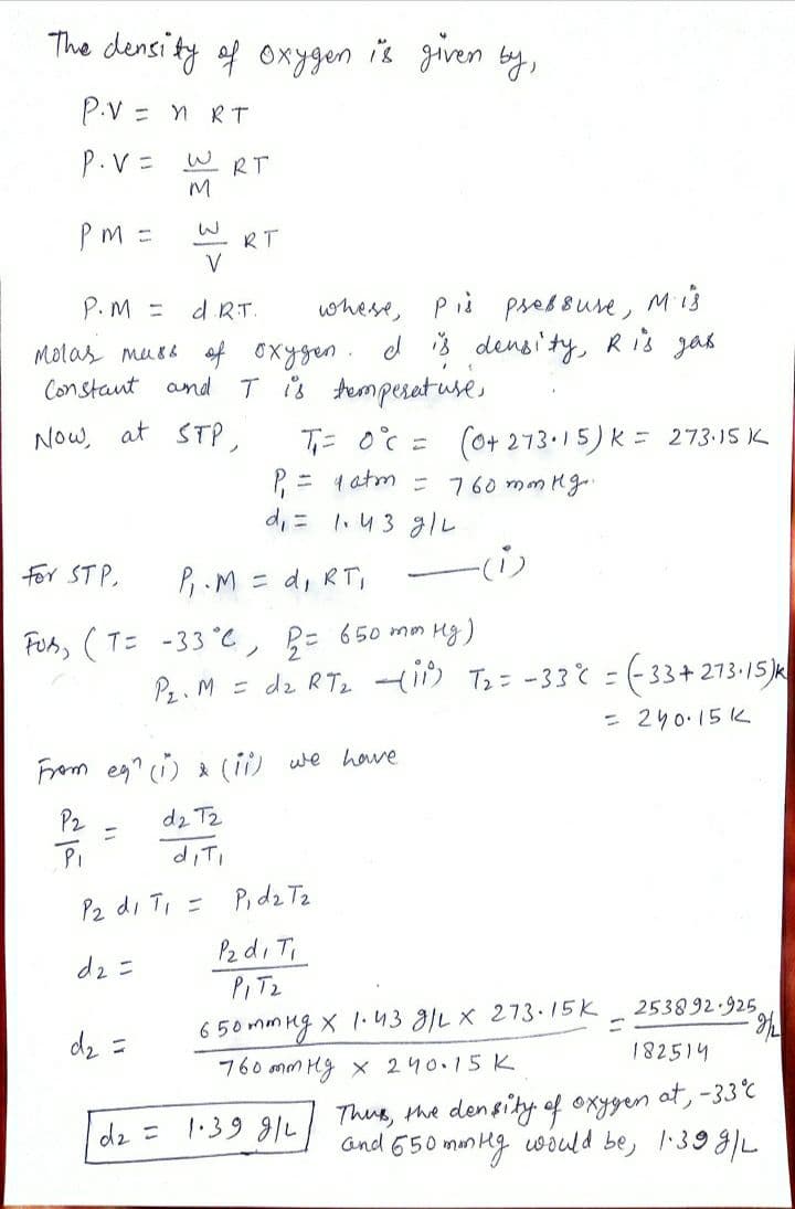 Answered Oxygen Has A Density Of 1 43 G L At Bartleby