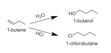 butanol when butene water reaction reacts gives answer hcl