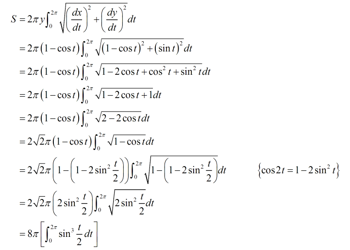 Answered: x = t-sint , y = 1- cost ,0 | bartleby