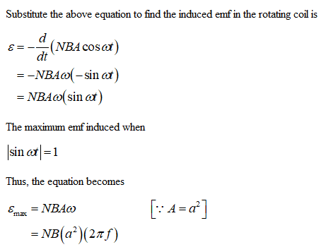 Answered: E = NBAW sin(wt) %3D Thus Emax NBAW %3D… | bartleby