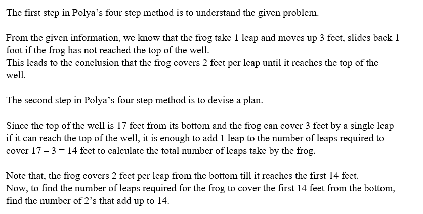 Answered: Polya four-step method a frog in the… | bartleby