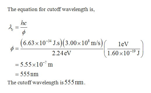 cut off wavelength equation molybdenum