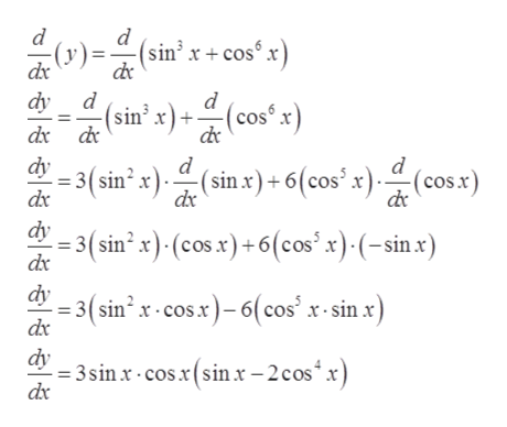 Answered: find dy/dx where y=sin^3x+cos^6x | bartleby