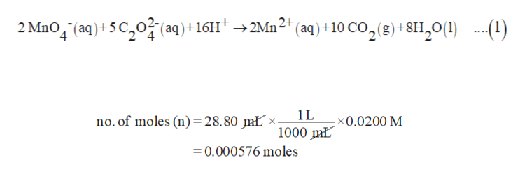 Answered: If 28.80 mL of 0.0200 M KMnO4is… | bartleby K3 Fe C2o4 3 3h2o Molar Mass