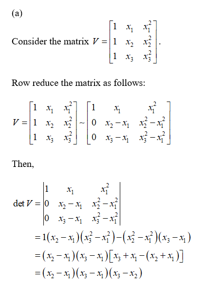 Answered: Consider the 3 x 3 Vandermonde matrix V… | bartleby