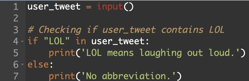 Solved] Complete the if-else statement to print 'LOL means laughing out