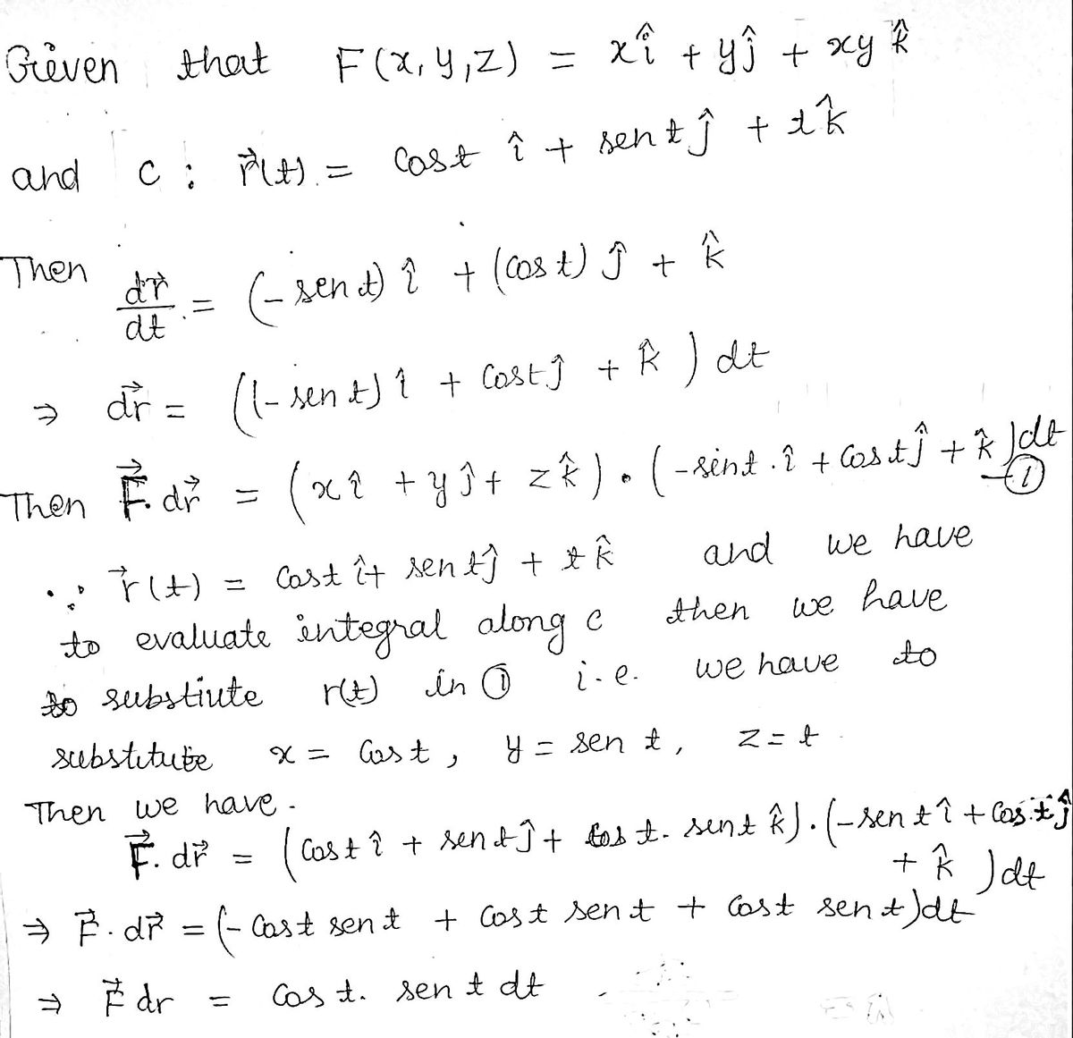 Answered Evalue La Integral De Linea ſc F Dr Bartleby