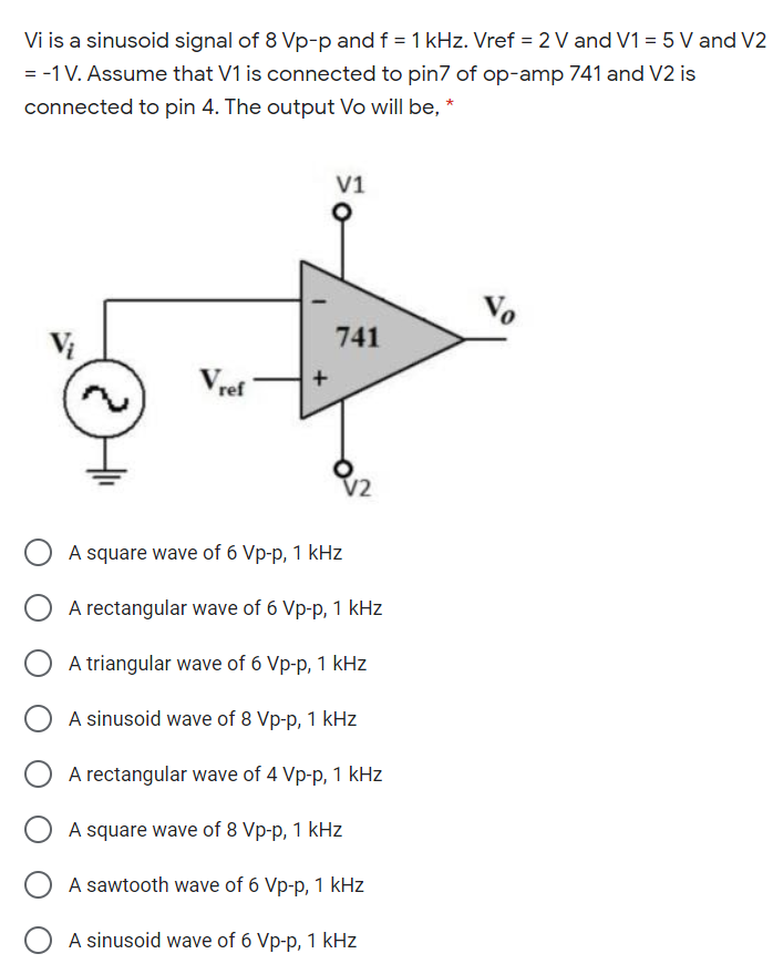 Answered Vi Is A Sinusoid Signal Of 8 Vp P And F Bartleby