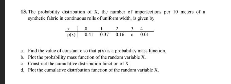 Answered 13 The Probability Distribution Of X Bartleby