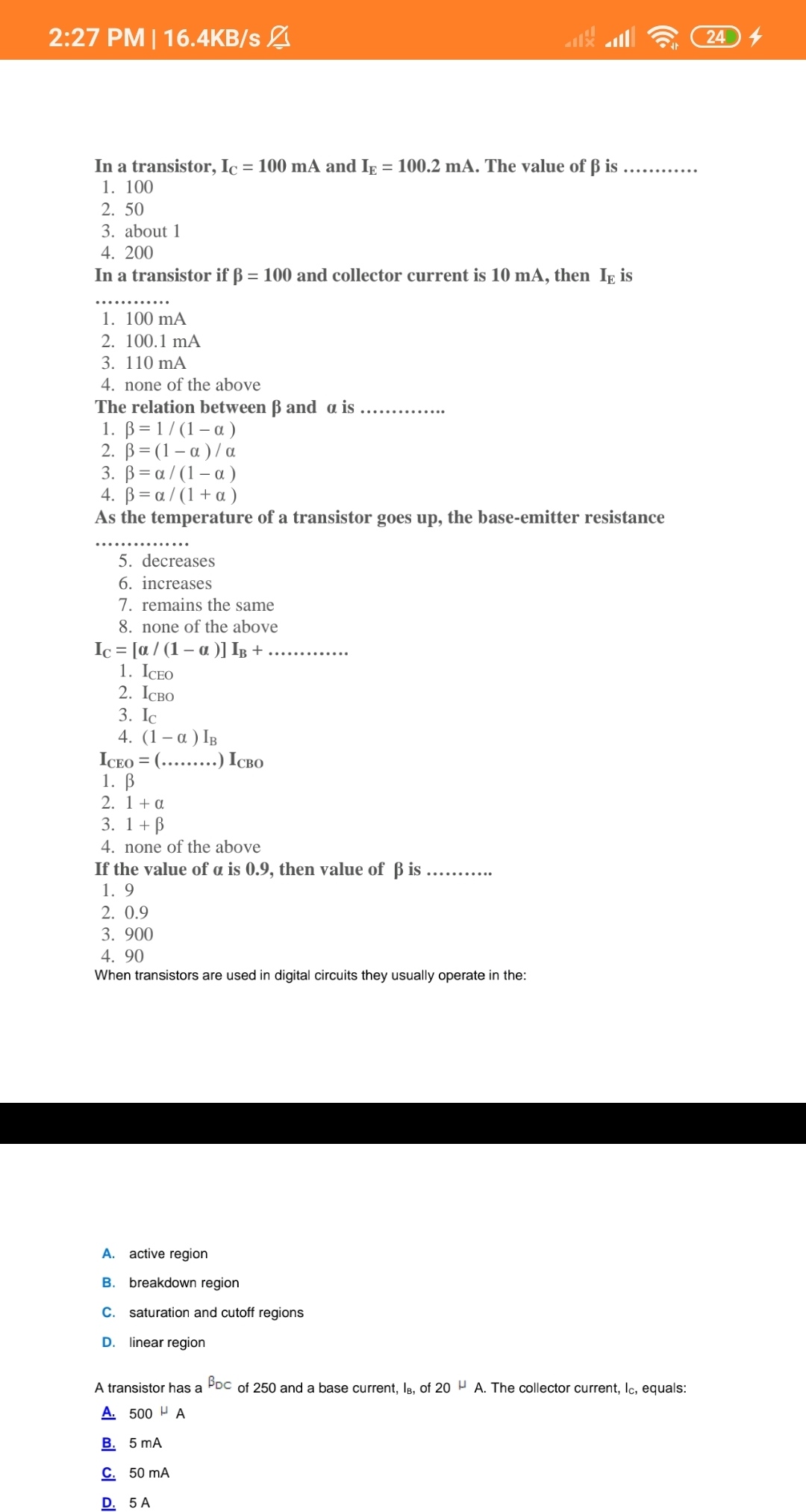 Answered In A Transistor Ic 100 Ma And If Bartleby