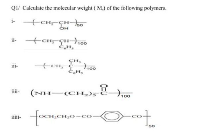 Answered Qi Calculate The Molecular Weight Bartleby