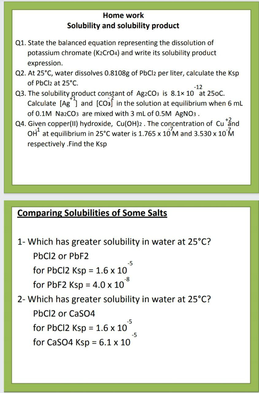 Answered Home Work Solubility And Solubility Bartleby