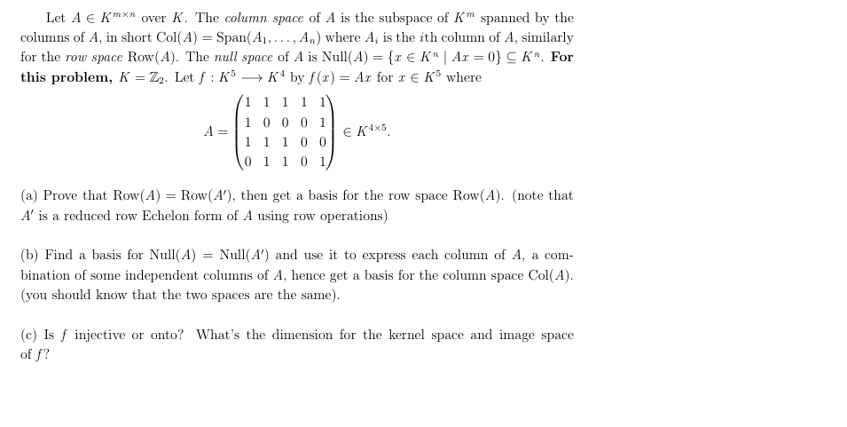 Answered Let A E Kn Over K The Column Space Of Bartleby