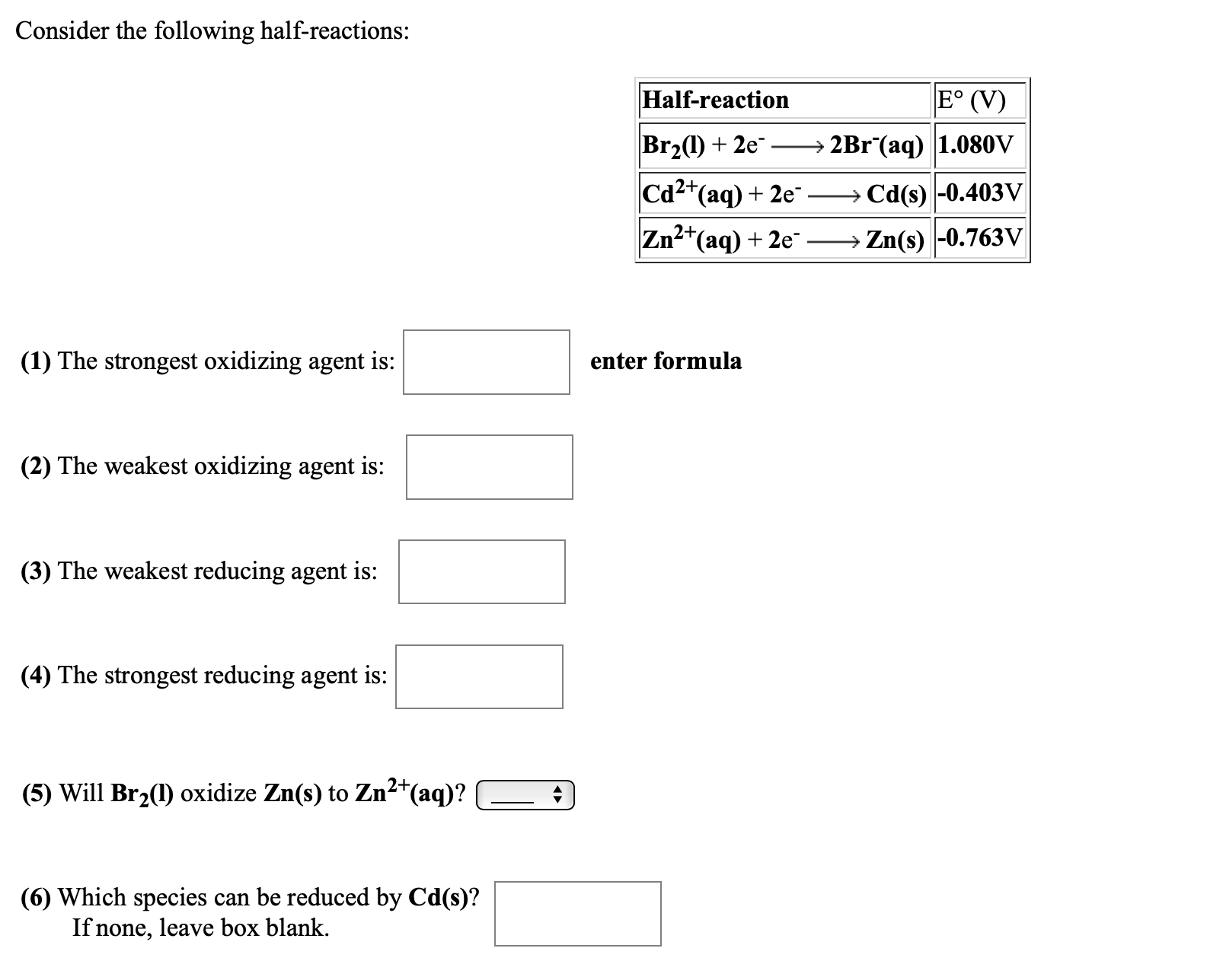 Answered Consider The Following Half Reactions Bartleby