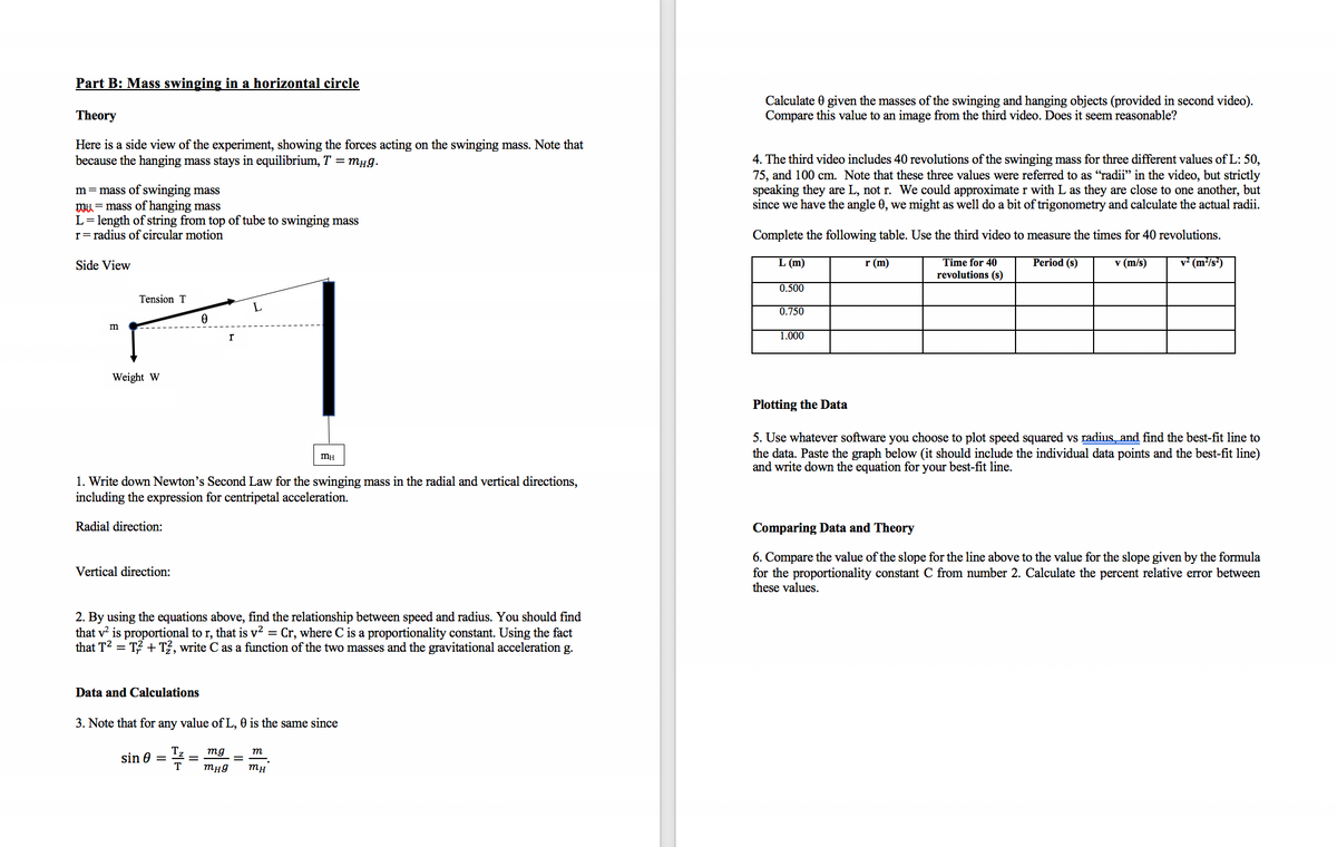 Answered Part B Mass Swinging In A Horizontal Bartleby