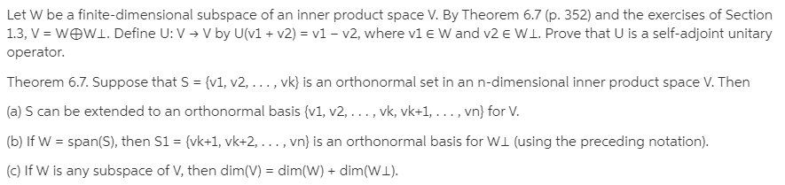 Let W Be A Finite Dimensional Subspace Of An Bartleby