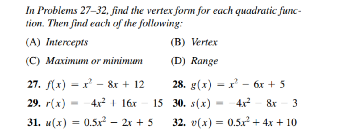 Answered In Problems 27 32 Find The Vertex Form Bartleby