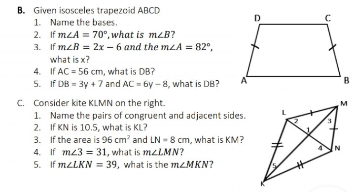 Answered: B. Given Isosceles Trapezoid ABCD 1.… | Bartleby