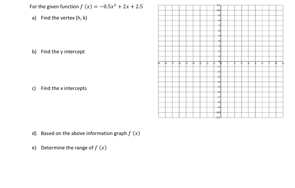 Answered: For the given function f (x) = -0.5x² +… | bartleby