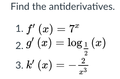 Answered Find The Antiderivatives 1 F X Bartleby