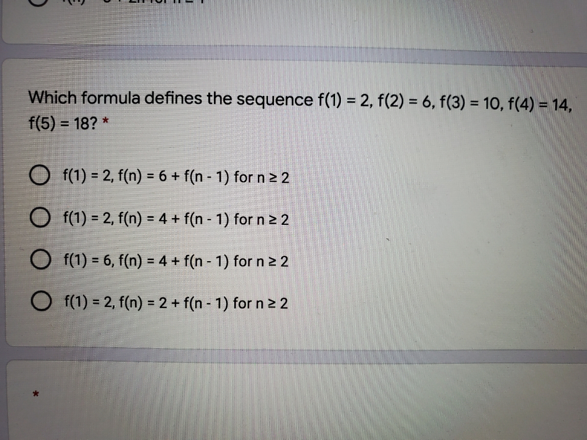 Answered Which Formula Defines The Sequence F 1 Bartleby