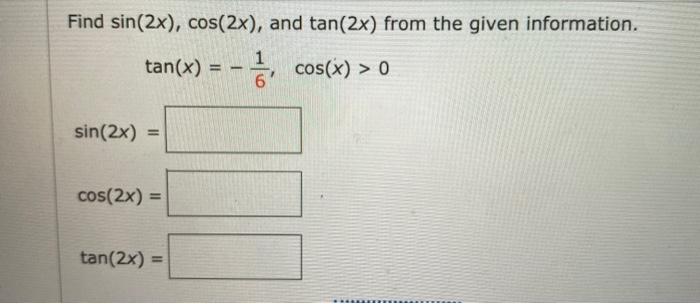Answered Find Sin 2x Cos 2x And Tan 2x From Bartleby